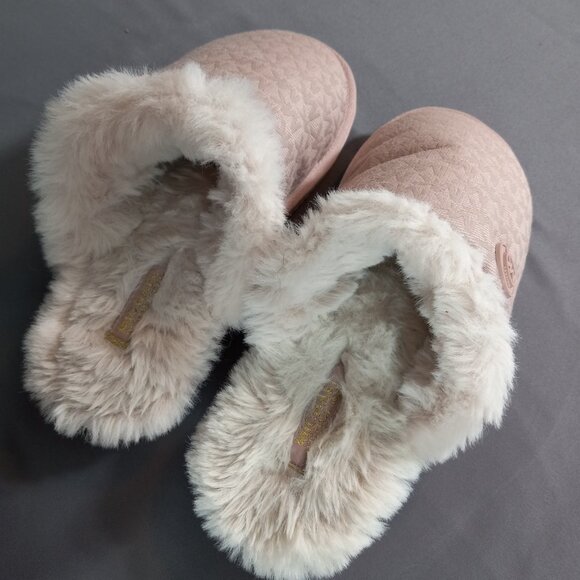 Michael Kors Janis Faux Fur-Lined Logo Jacquard Slipper 9 M Soft Pink - Picture 2 of 10